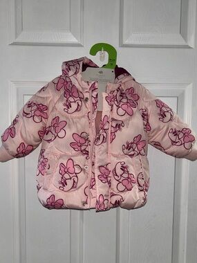 Disney Toddler Minnie Mouse Hooded Puffer Jacket in Pink.